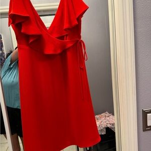 Red Bebe ruffle dress